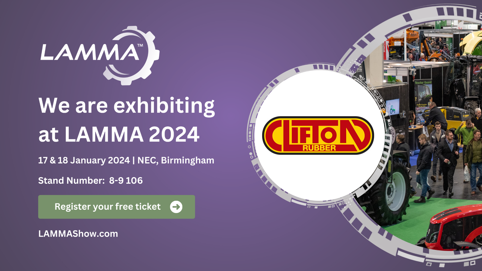 Exhibiting at LAMMA 2024 Clifton Rubber Manufacturers of Rubber and Polyurethane components